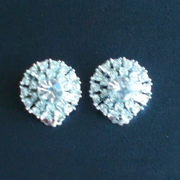 Vintage PAT PEND Rhinestone Earrings Clip On’s - Picture 4 of 8